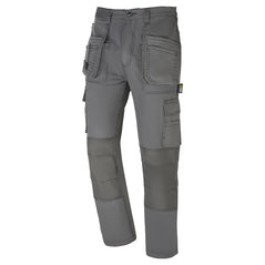 Orn Workwear Merlin Tradesman Trouser in graphite grey with button fasten, d loop ring, belt loops and cargo style pockets and kneepad pockets.
