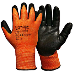 Orange and Black 300OB Cut resistant gloves, The gloves are cut level 3/B,The gloves are optimised for the construction industry.