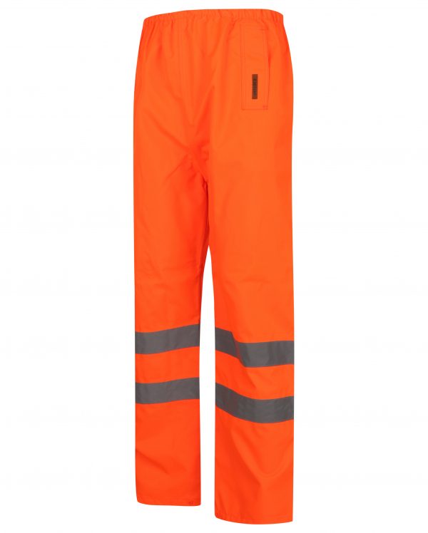 Orange Hi vis over trousers Trousers have two hi vis bands and elasticated waist for tightening.