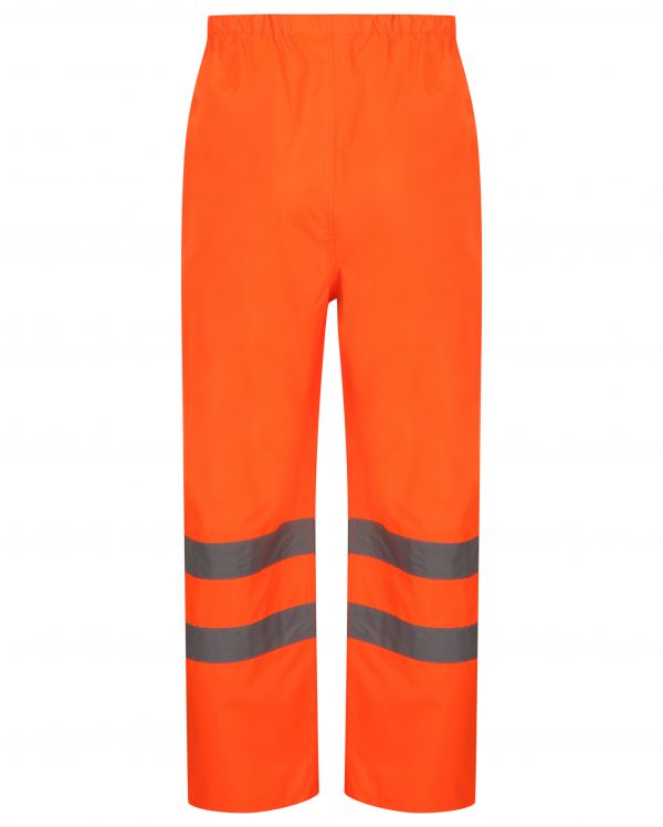 Orange Hi vis over trousers Trousers have two hi vis bands and elasticated waist for tightening.