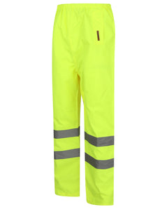 Yellow Hi vis over trousers Trousers have two hi vis bands and elasticated waist for tightening.