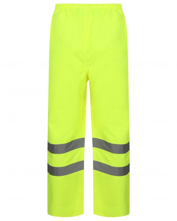Yellow Hi vis over trousers Trousers have two hi vis bands and elasticated waist for tightening.