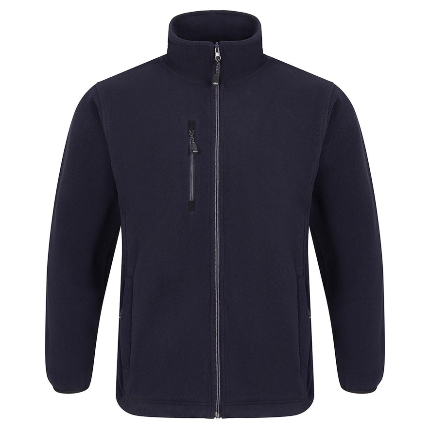 Orn Workwear Falcon EarthPro Fleece in navy with zip fasten and a right chest pocket.