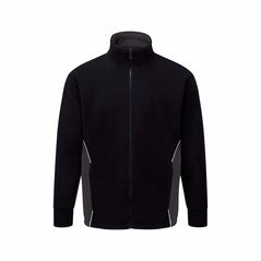 Orn Workwear Silverswift Fleece in black with contrast graphite grey around the side pockets, jacket is zip fasten.