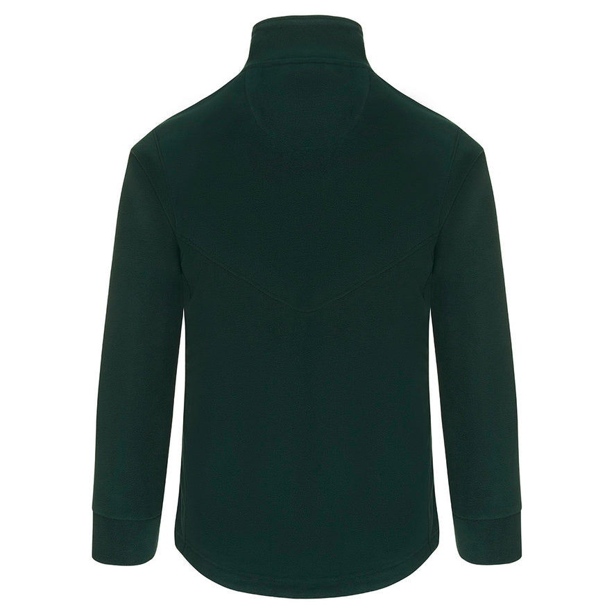 Back of Orn Workwear Albatross Fleece in bottle green with full zip fasten.