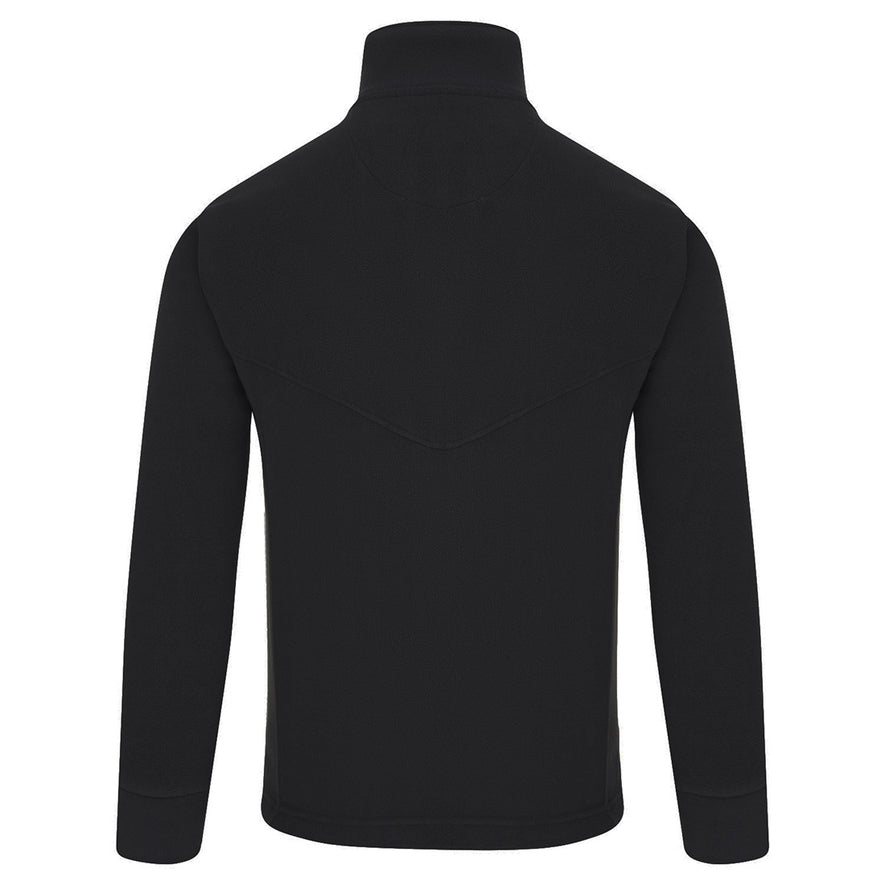 Back of Orn Workwear Albatross Fleece in black with full zip fasten.