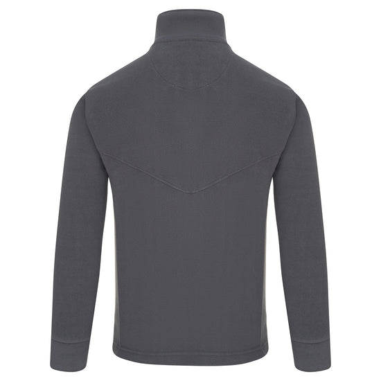 Back of Orn Workwear Albatross Fleece in graphite grey with full zip fasten.