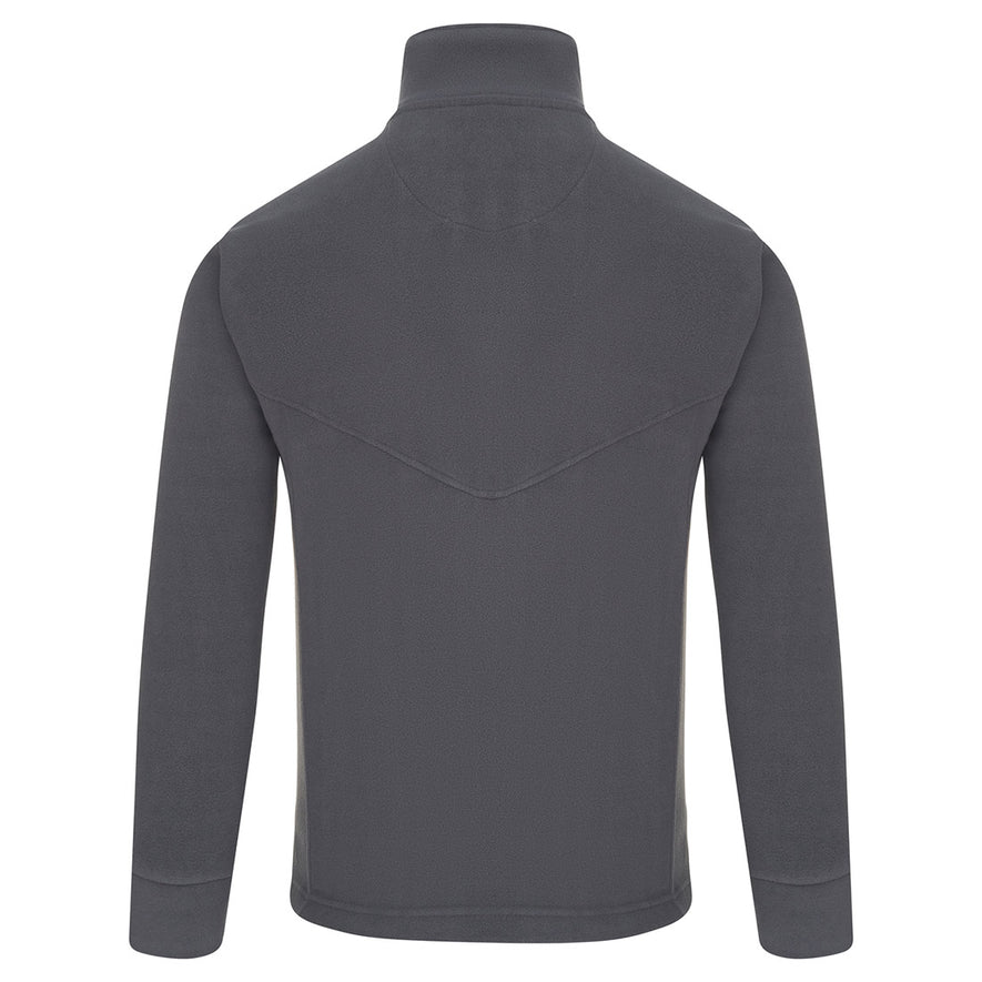 Back of Orn Workwear Albatross Fleece in graphite grey with full zip fasten.