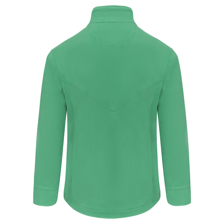 Back of Orn Workwear Albatross Fleece in kelly green with full zip fasten.
