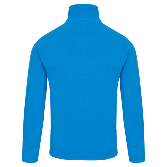 Back of Orn Workwear Albatross Fleece in reflex blue with full zip fasten.