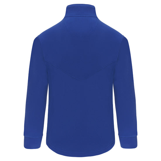 Back of Orn Workwear Albatross Fleece in royal blue with full zip fasten.