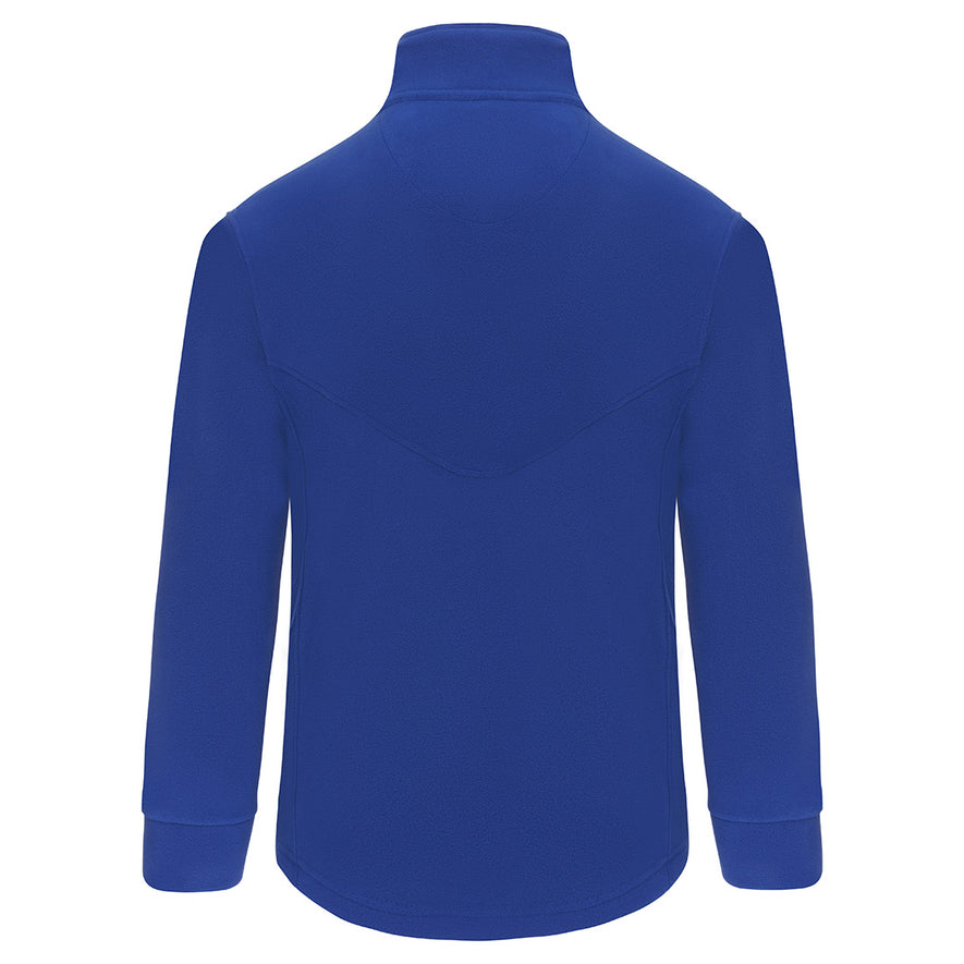 Back of Orn Workwear Albatross Fleece in royal blue with full zip fasten.