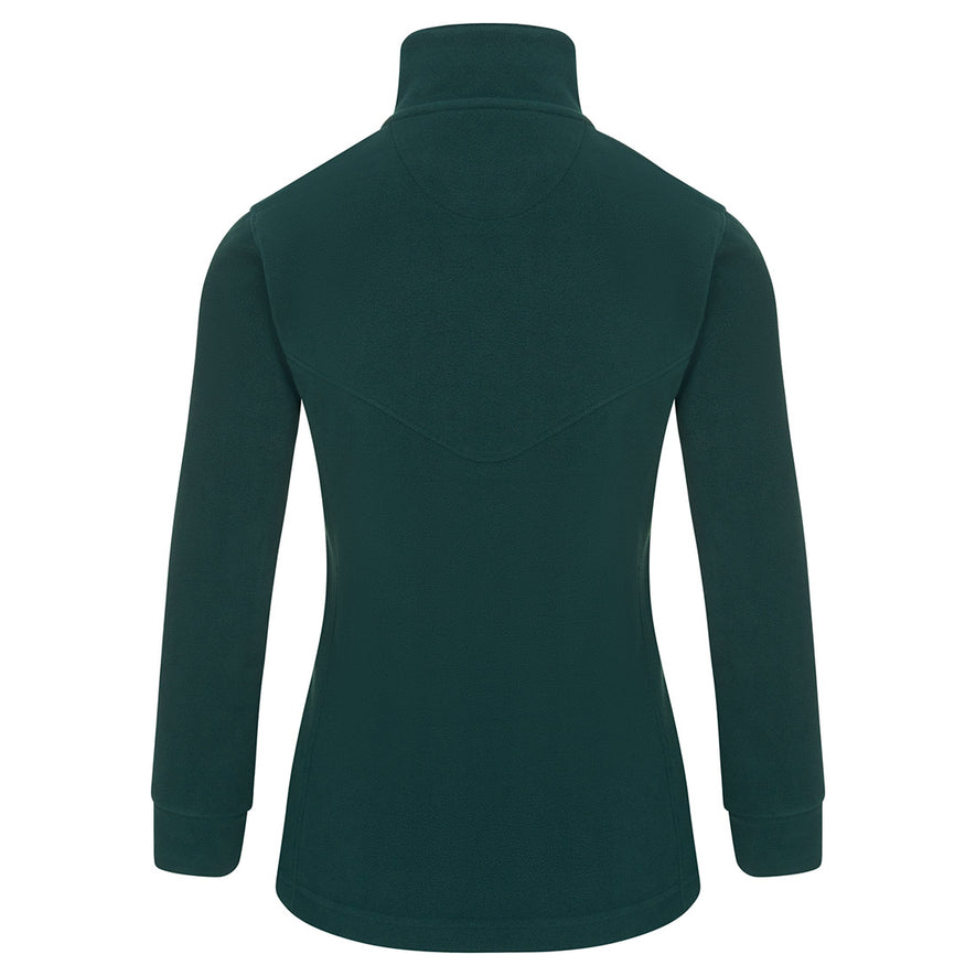 Back of Orn Workwear Ladies Albatross Fleece in bottle green with full zip fasten.