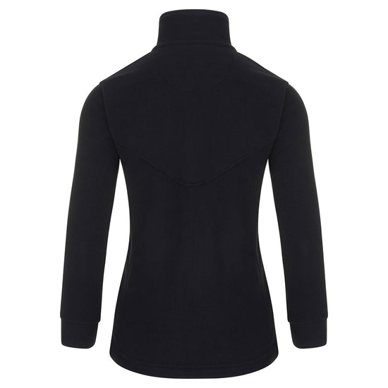 Back of Orn Workwear Ladies Albatross Fleece in black with full zip fasten.