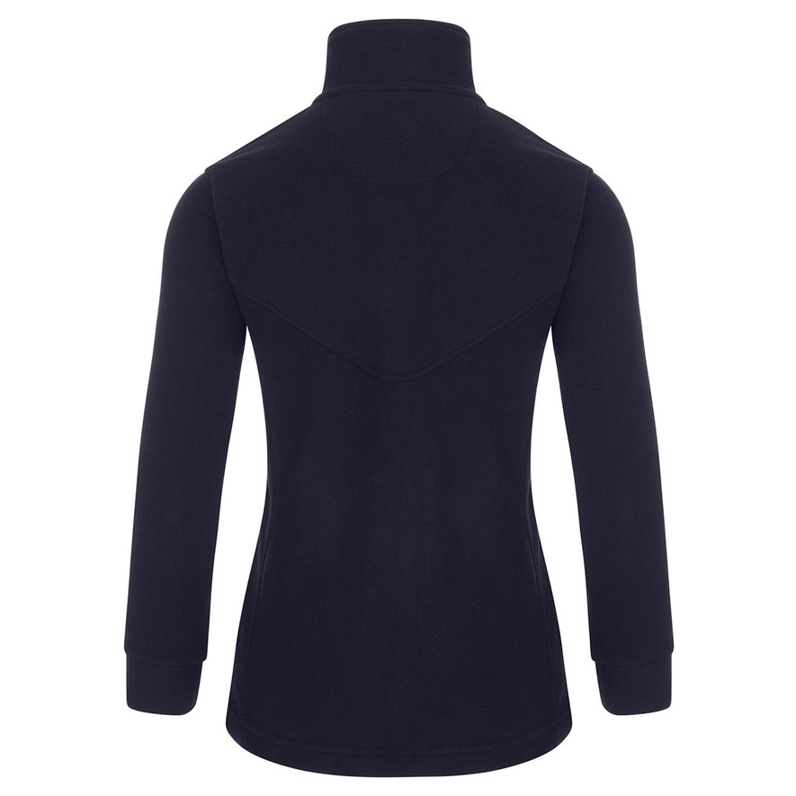 Back of Orn Workwear Ladies Albatross Fleece in navy with full zip fasten.