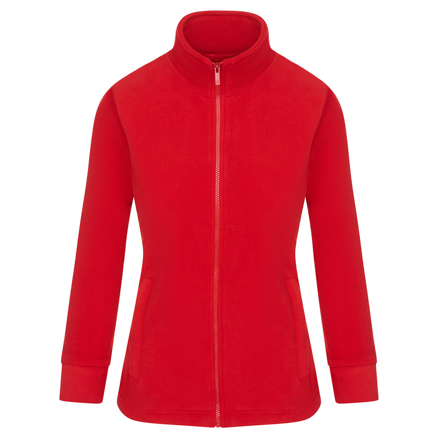 Orn Workwear Ladies Albatross Fleece in red with full zip fasten.