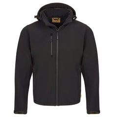Orn Workwear Gannet EarthPro Hooded Softshell in black with full zip fasten and right chest pocket.