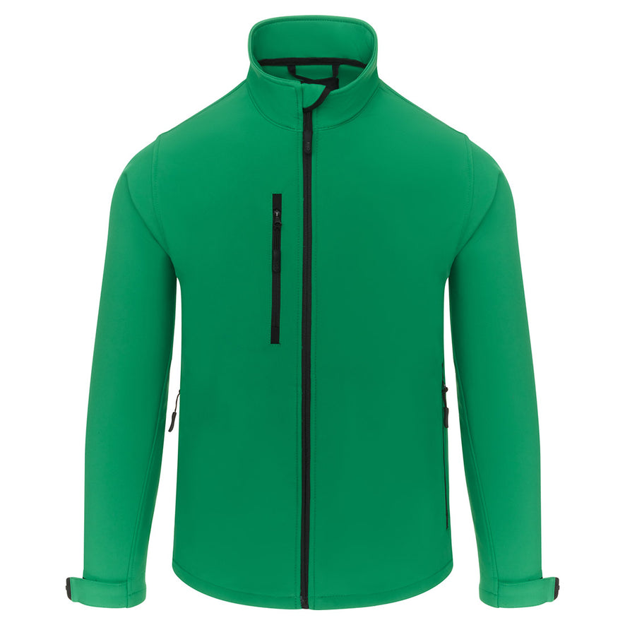 Orn Workwear Tern Softshell in kelly green with full zip fasten and right chest pocket.