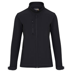 Orn Workwear ORN Ladies Tern Softshell in black with zip fasten, a right chest pocket and two front pockets.