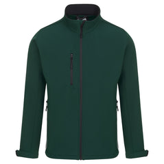 Orn Workwear ORN Silverswift Softshell in bottle green with black zip fasten with white piping on sides.