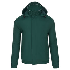 Orn Workwear ORN Fulmar Bomber Jacket in bottle green with hood with toggle adjusters, flap over zip fastening and elasticated wrists.