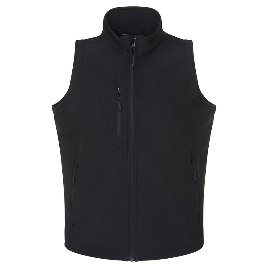 Orn Workwear ORN Lapwing Softshell Gilet in black with black zip fastening and black zip pockets on right chest and front.