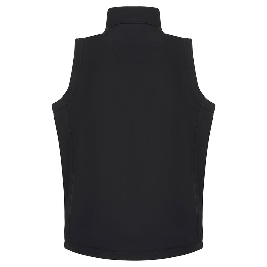 Back of Orn Workwear ORN Lapwing Softshell Gilet in black with elasticated toggle on bottom.