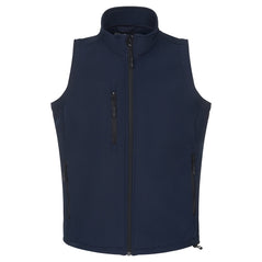 Orn Workwear ORN Lapwing Softshell Gilet in navy with black zip fastening and black zip pockets on right chest and front.