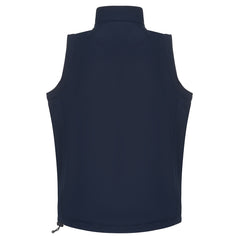 Back of Orn Workwear ORN Lapwing Softshell Gilet in navy with elasticated toggle on bottom.