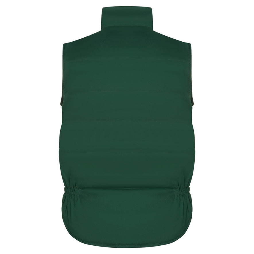 Back of Orn Workwear ORN Eider Bodywarmer in bottle green with elasticated sides.