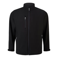 Orn Workwear ORN Cardinal Heated Softshell in black with zip fastening and zip pockets on chest and front with white zip pulls.