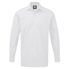 Orn Workwear ORN Manchester Long Sleeve Shirt in white with white buttons, pocket on left chest and collar.