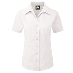 Orn Workwear ORN Edinburgh Short Sleeve Blouse in white with white buttons and collar.
