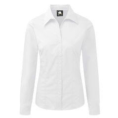 Orn Workwear ORN Edinburgh Long Sleeve Blouse in white with white buttons and collar.