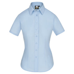 Orn Workwear ORN Essential Short Sleeve Blouse in sky blue with sky blue buttons and collar.