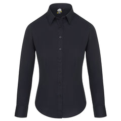 Orn Workwear ORN Essential Long Sleeve Blouse in black with black buttons and collar.