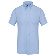 Orn Workwear ORN Classic Oxford Short Sleeve Shirt in sky blue with sky blue buttons, pocket on left chest and collar with sky blue buttons.