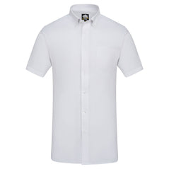 Orn Workwear ORN Classic Oxford Short Sleeve Shirt in white with white buttons, pocket on left chest and collar with white buttons.