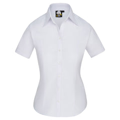 Orn Workwear ORN Classic Oxford Short Sleeve Blouse in white with white buttons and collar.