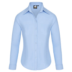 Orn Workwear ORN Classic Oxford Long Sleeve Blouse in sky blue with sky blue buttons and collar.