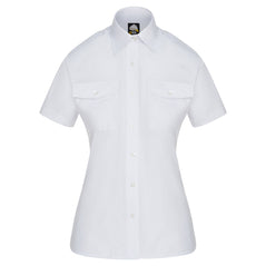 Orn Workwear ORN Essential Short Sleeve Pilot Blouse in white with white buttons, pockets on left and right chest, epaulettes and collar.