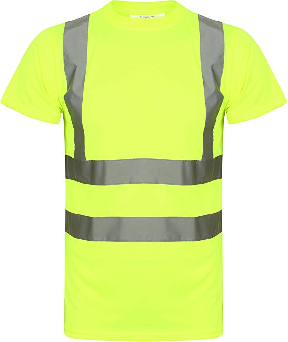 Yellow Hi vis crew neck t-shirt. T-Shirts have two hi vis waist bands and hi vis shoulder bands.