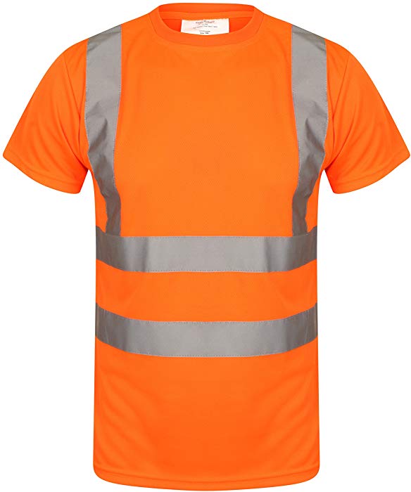 Orange Hi vis crew neck t-shirt. T-Shirts have two hi vis waist bands and hi vis shoulder bands.  