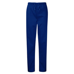 Orn Workwear Scrub Trousers in royal blue with pockets and drawstring fasten.