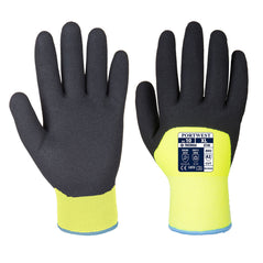 Black and yellow thermal winter glove with yellow lower and black palm,