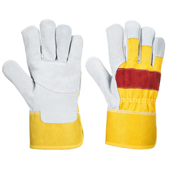 Yellow and red classic chrome rigger glove with grey palm.