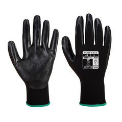 Black dexti grip glove. Glove has black wrist and black palm.