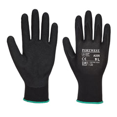 Black dermi grip Nitrile sandy glove with black palm and black wrist cuff.