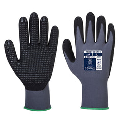 Grey dermiflex Plus glove with black polka dot palm and Grey wrist cuff.