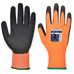 Portwest Vis-Tex Cut resistant hi vis glove. Glove has a Black PU palm and hi vis orange back.